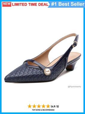 Womens Pointed Toe Slingback Pumps Low Thick Kitten Heel